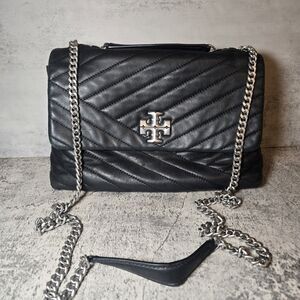 Tory Burch Kira Chevron Black/Rolled Nickel Medium Shoulder/Crossbody Bag
